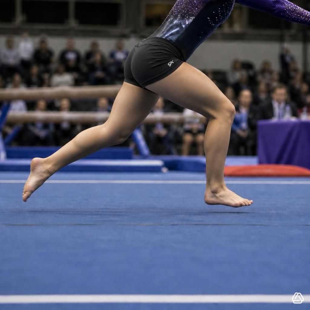 Gymnast running into a tumble pass on the competition floor
